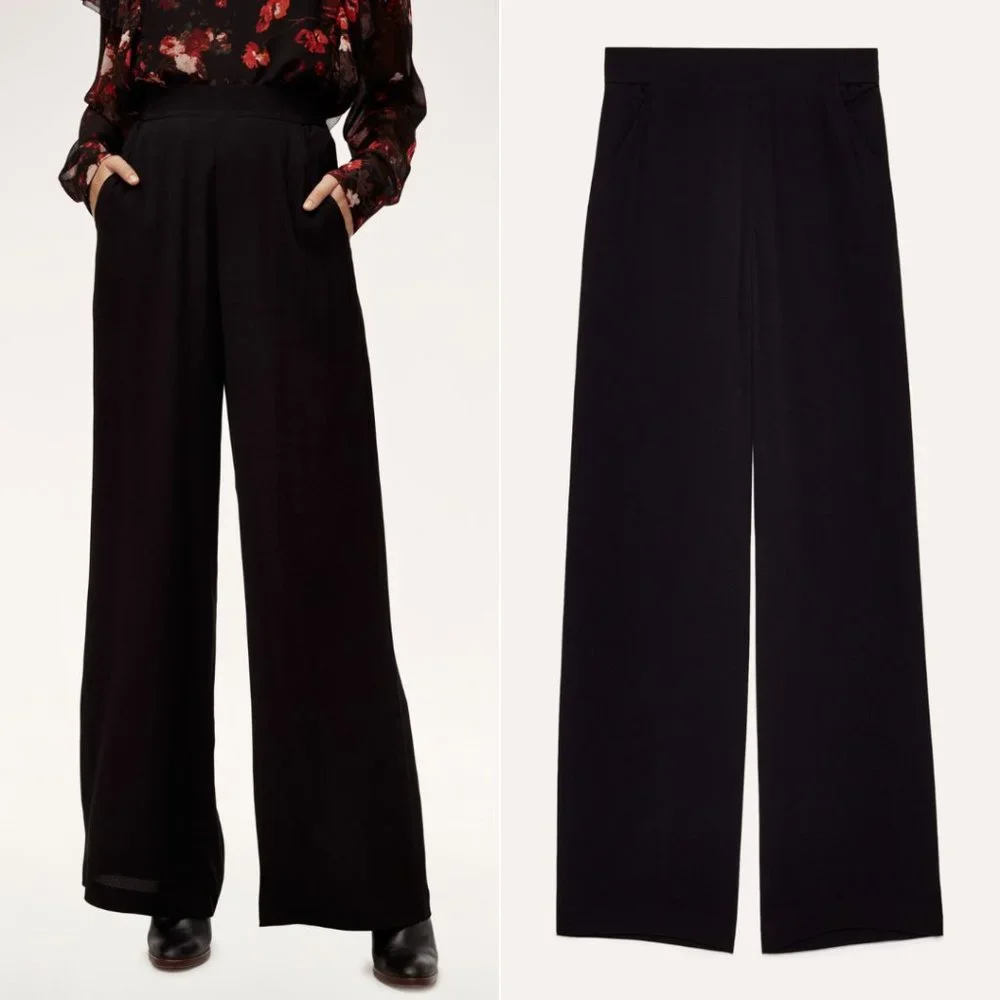 Aritzia Wilfred Faun Pant Long Black Crepe Flowy Trousers - Size XS - Picture 1 of 13